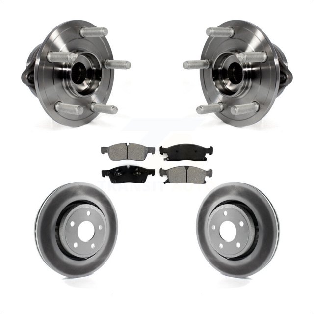 Transit Auto Front Hub Bearing Assembly Coated Disc Brake Rotors and Semi-Metallic Pads Kit for Car Jeep Grand Cherokee Dodge Durango WK KBB-104184