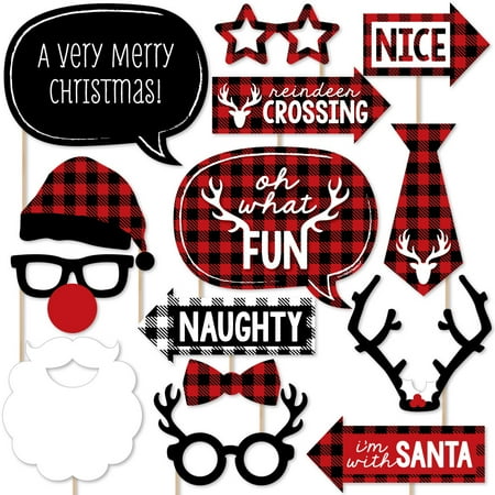 White Christmas Stage Props Prancing Plaid Holiday - Buffalo Plaid Christmas Photo Booth Props Kit - 20 Count ()