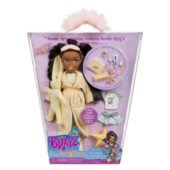 Bratz Slumber Party Sasha Fashion Doll with 2 Sets of Pajamas, Plush, and Accessories