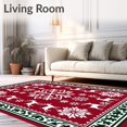 thumbnail image 2 of ODIKA 8'x10' Machine Washable Non-Slip Area Rug, Snowflake Medallion and Reindeer Parade with Nordic Motif Borders High Traffic Rug, Red, 623235, 2 of 7