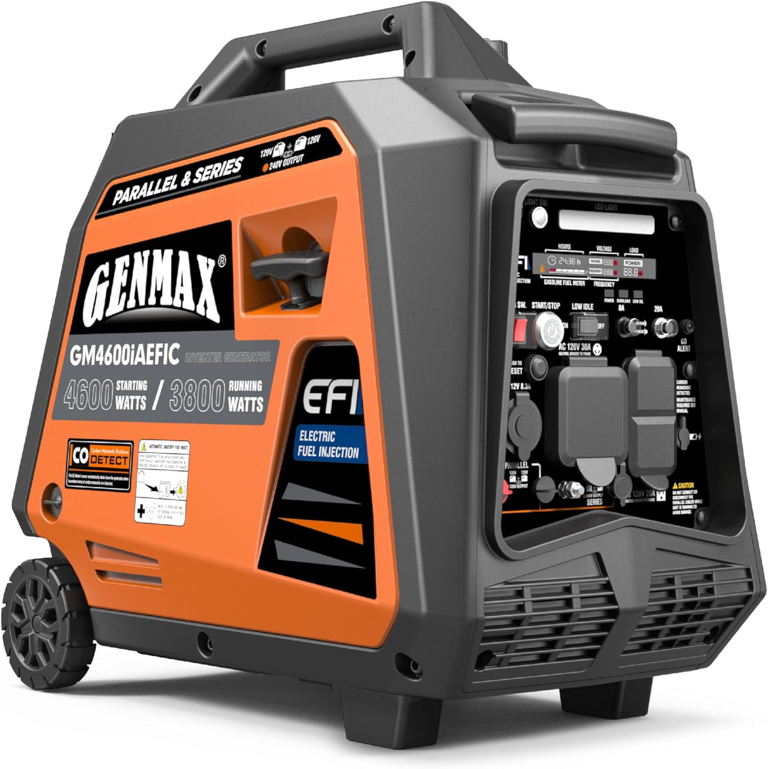 GENMAX EFI Inverter Generator, 4600W ultra-quiet 159cc engine with Parallel and Series Capability, Electric & Remote Start with CO Alert and LED light digital display,EPA &CARB Compliant