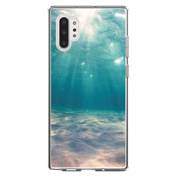 DistinctInk Clear Shockproof Hybrid Case for Galaxy Note 10 PLUS (6.8" Screen) - TPU Bumper, Acrylic Back, Tempered Glass Screen Protector - Underwater Sun Sand