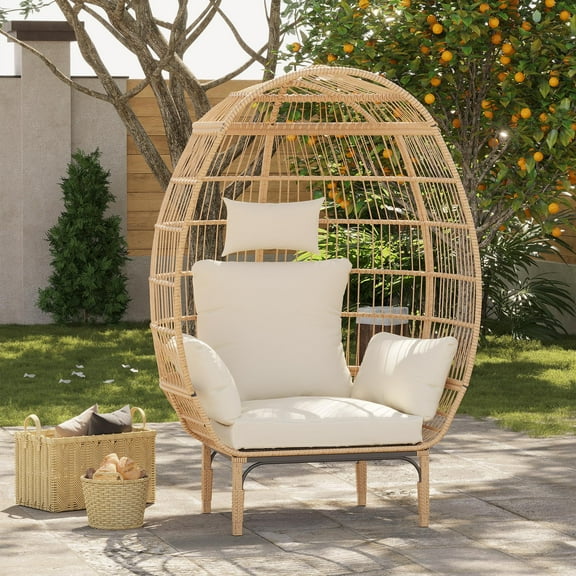 Kselythan Patio Egg Chair Oversized Lounger,Wicker Egg Rattan Chair Outdoor Indoor,Oversized Egg-Shaped Chair,500 Lbs Egg Shape Balcony Chair Lounge Chairs for Living Room,Balcony,Backyard