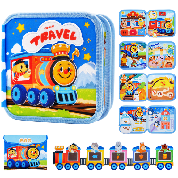 Montessori Busy Book for Toddlers 1-3, Felt Busy Board, Train Travel