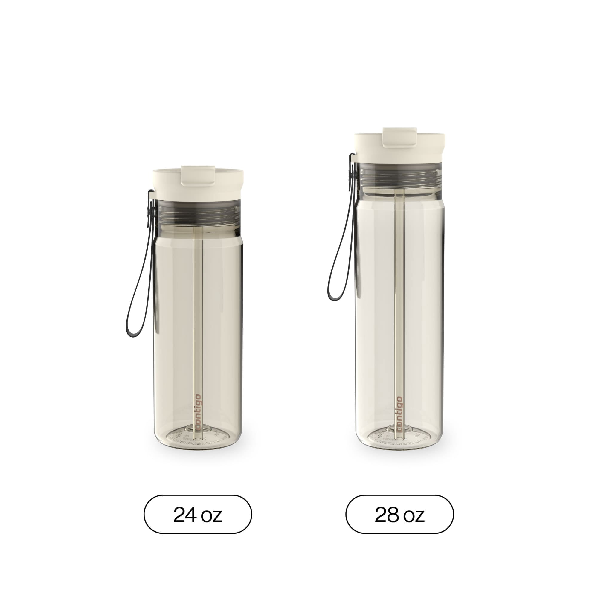Contigo DualSip Leakproof Plastic Reusable Water Bottle with Carrying Strap, Cream/Clear, 24 oz
