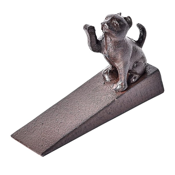 Sungmor Tope de Puerta de Hierro Fundido Resistente para Gatos / Estatua Decorativa de Animal Lindo, Tope de Puerta de Metal con Cuña y Tapete Antideslizante / Soporte de Puerta a Prueba de Viento de
