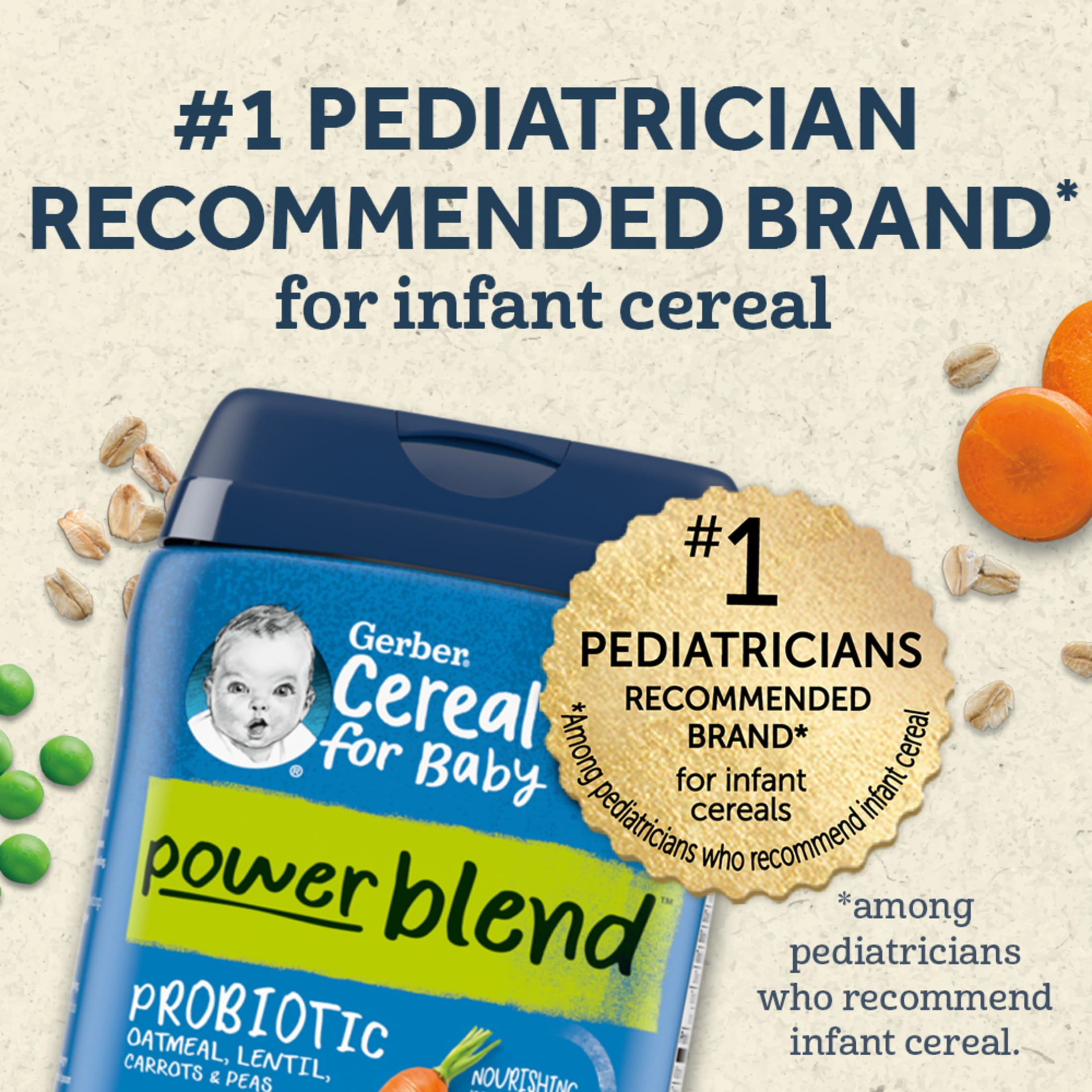 Gerber Cereal 3rd Foods Probiotic Lentil Carrot Apple Oatmeal Baby Cereal, 8 oz Canister