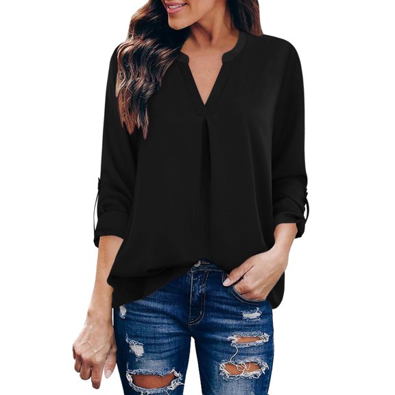 3/4 Sleeve T Shirts for Women Casual Blouse with V Neck Easy Fit 3/4 Length Sleeve Womens Tops