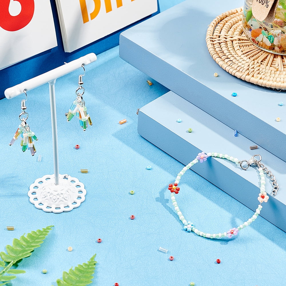 DIY Stretch Bracelets Making Kits with Glass Seed Beads Elastic Thread Stainless Steel Tweezers Big Eye Beading Needles