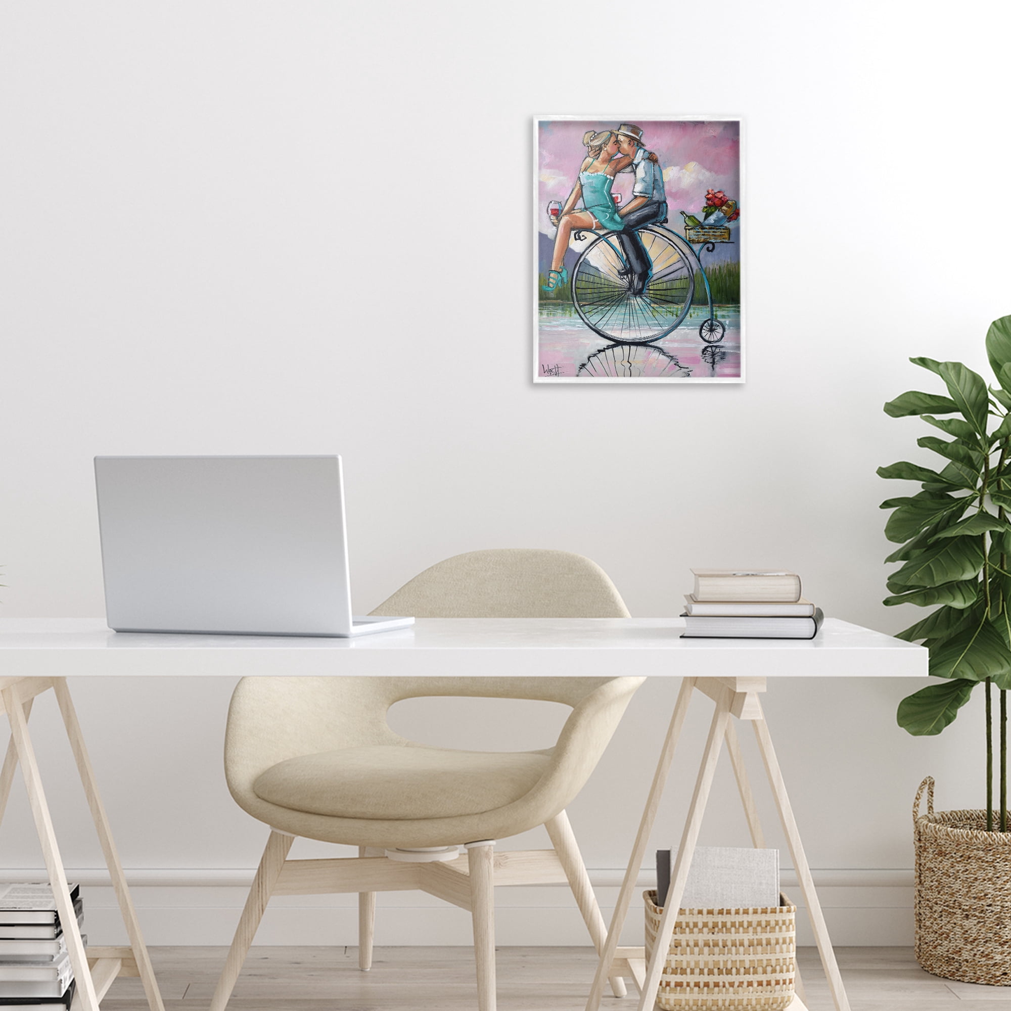 Stupell Industries Romantic Picnic on Bicycle White Framed Giclee Art, design by Ronald West