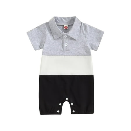 

Bslissey Baby Boys Shorts Jumpsuit Short Sleeve Lapel Collar Contrast Color One Piece Romper Newborn Infant Summer Casual Daily Outfit 3M 6M 12M 18M
