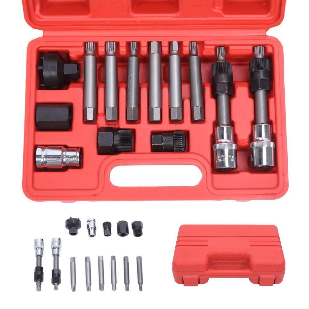 13Pc Alternator Freewheel Pulley Removal Socket Hex Spline Star Tool Kit