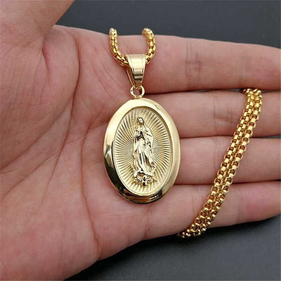 Religious Madonna Virgin Mary Necklace Pendant Female 14K Yellow Gold Chains For Women Christian Jewelry D162