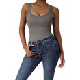 thumbnail image 2 of Women Ribbed Sexy Bodysuit Sleeveless Square Neck Padded Tank Top, 2 of 3
