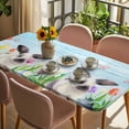 thumbnail image 3 of Spring Easter Table Cloths for 5 Foot Rectangle Tables, Blue Botanical Tulip Rabbit Butterfly Patio Waterproof Elastic Fitted Tablecloths, Washable Rectangular Table Cover for Camping, 3 of 8