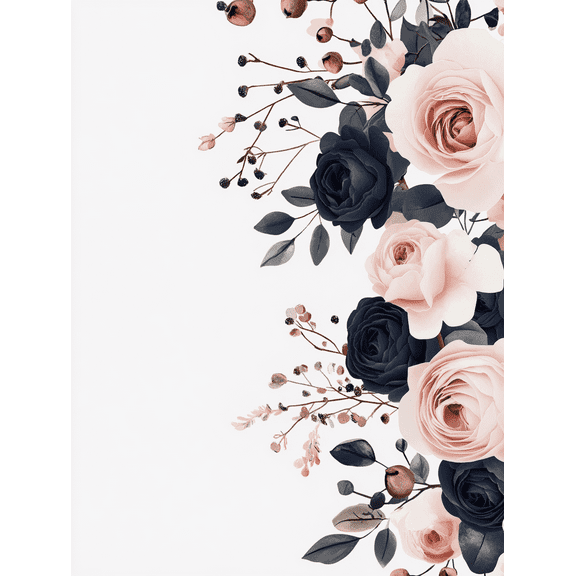 Qisvanset Navy & Blush Pink Floral Canvas Wall Art, 40x30cm for Hallway Dining