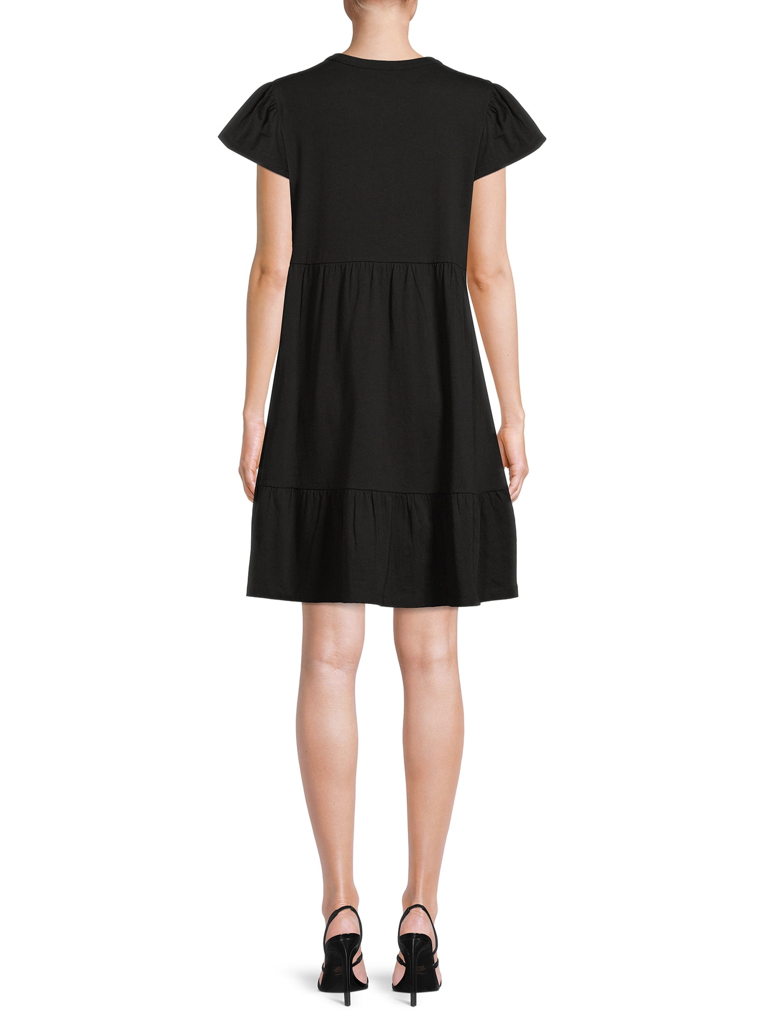 Time and Tru Women's Short Sleeve Tiered Knit Dress with Pockets