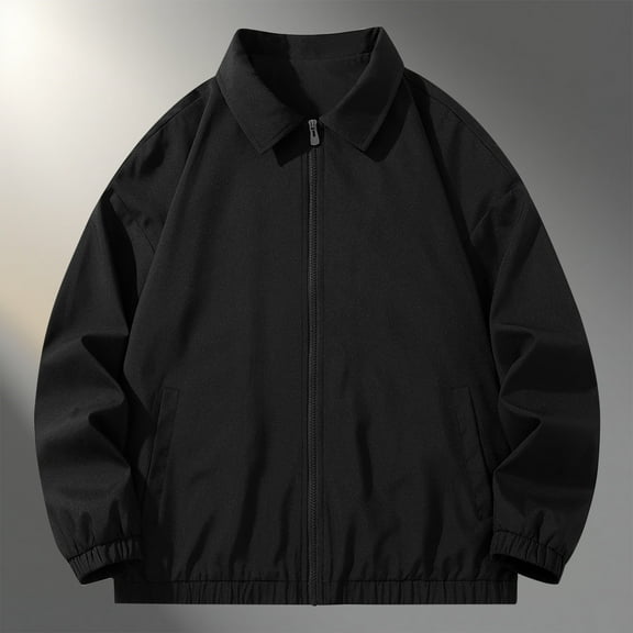 HOMADLES Lightweight Rain Jacket Men Full Zipper Outdoor Athletic Jacket Relaxed Fit Turn Down Collar Men Jacket Coat Black L