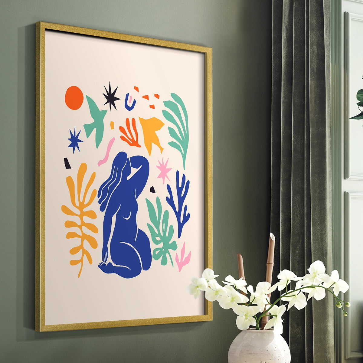 Matisse CDXLV in Gold Solid Wood Framed Print No Nail Hanging