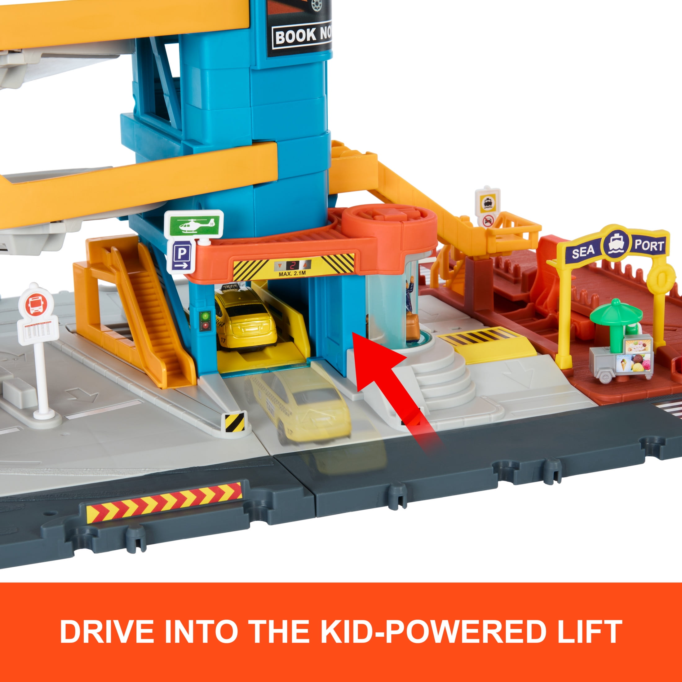 Matchbox Action Drivers Transportation Center with a 1:64 Scale Taxi, Boat & Helicopter Plus a Food Vendor Accessory (3 Vehicles, 1 Accessory)