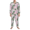 thumbnail image 4 of Mens Pajamas Set - Green Leaves Lilies Flowers Comfy Long Sleeve Button Up Pajama Sets for Men 2 Piece, Soft Sleepwear Nightwear Pjs Lounge Sets for Men with Pockets, 4 of 5