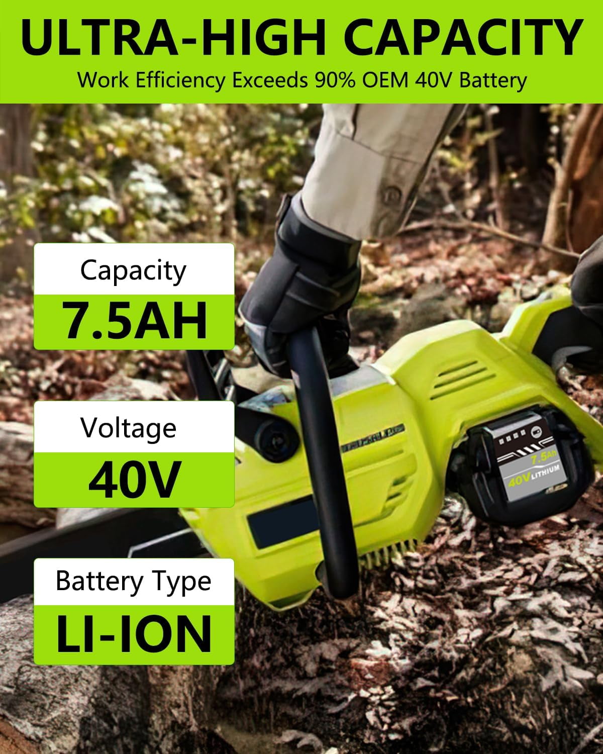 2Packs 7.5Ah Replacement for Ryobi 40V Battery Compatible with 40v Lithium Battery OP40401 OP4026 OP40261 OP4050 OP40601 Compatible with Ryobi Battery 40V Cordless Power Tools (Green)
