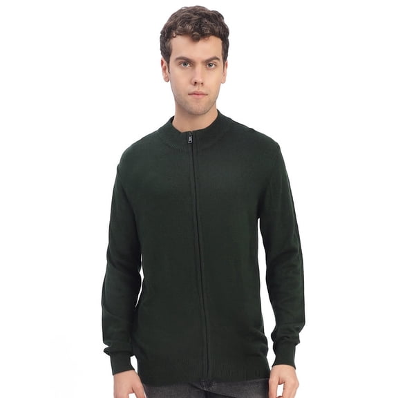 Cavardi Casual Men’s Full Zipper Sweater – Green | L