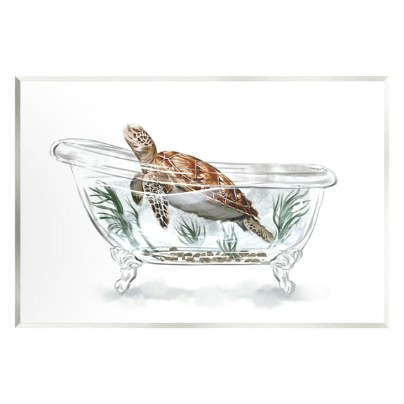 Stupell Turtle Swimming Bathroom Tub Animals & Insects Painting Wall Plaque Unframed Art Print Wall Art