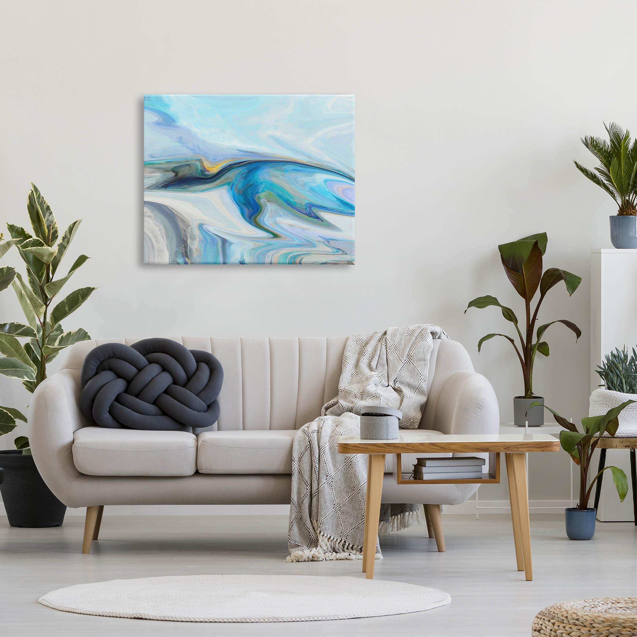Fluid Blue Contemporary Composition Abstract Graphic Art Gallery Wrapped Canvas Print Wall Art