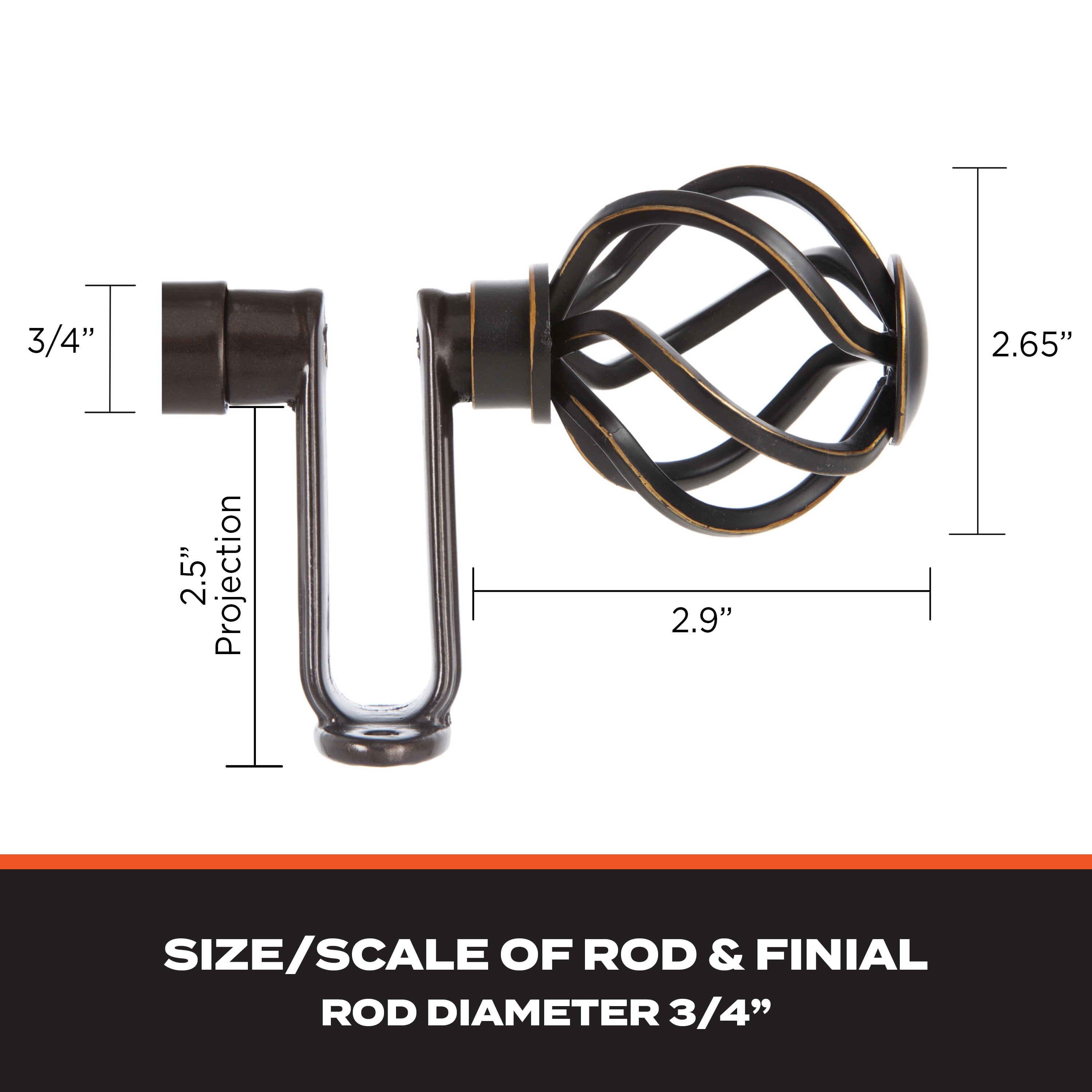 Sun Zero Cage 3/4” Decorative Blackout Curtain Rod, 36-66", Oil Rubbed Bronze