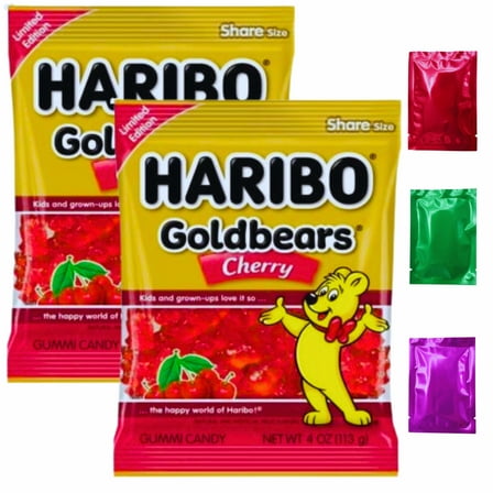 Haribo Cherry Goldbears Gummy Bears, Share Size Limited Edition 4oz Bag (Pack of 2) Valentine Party Favors Sweet Dessert Basket Bag Fillers Stocking Stuffers with Bonus Snoep in Beperkte Oplage