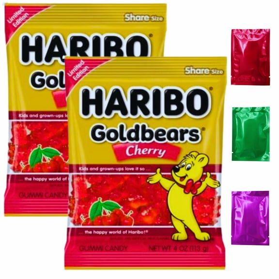 Haribo Cherry Goldbears Gummy Bears, Share Size Limited Edition 4oz Bag (Pack of 2) Valentine Party Favors Sweet Dessert Basket Bag Fillers Stocking Stuffers with Bonus Snoep in Beperkte Oplage