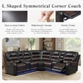 thumbnail image 5 of Manual Reclining Sectional Sofa with LED Light, Faux Leather L-Shaped Corner Couch with 2 Recliner Seats, 4 Cup Holders and Storage Console for House/Home Theater, Brown, 5 of 9