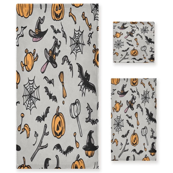 3 Piece Bath Towels Set Bath Towel, Hand Towel and Face Towel for Bathroom, Gym, Hotel Halloween Design Element