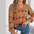thumbnail image 5 of Scyoekwg Sweaters for Women Warm Casual Knitted Sweater Heart Print V-Neck Sweater Long Sleeve Fall Winter Clothes Pullover Sweaters(Khaki,L), 5 of 8