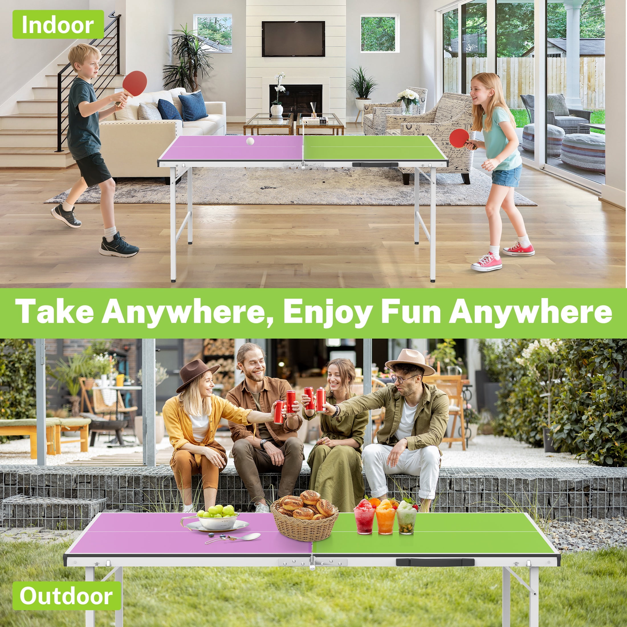 5ft Foldable Table Tennis Table, SEGMART Foldable Portable Ping Pong Table with Net, 2 Ping Pong Paddles, 3 Balls for Adults and Kids, Portable Table Tennis Set, Game Table for Indoor Outdoor Games
