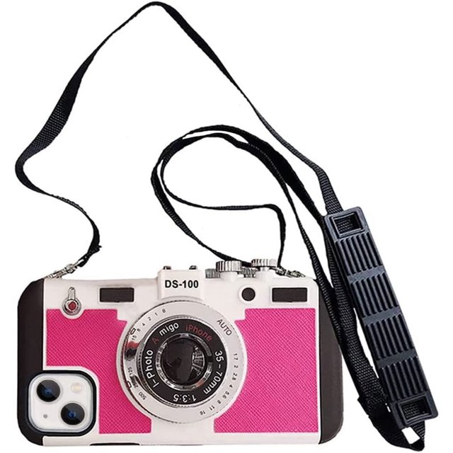 Yatchen Emily in Paris Funda para teléfono para iPhone 14 Pro Max Linda funda para teléfono con cámara vintage 3D con cordón Correa para el hombro ajustable Funda única de silicona para PC para iPhone