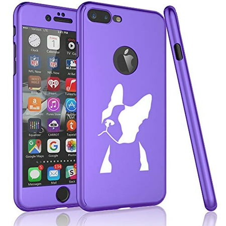 360° Full Body Thin Slim Hard Case Cover + Tempered Glass Screen Protector for Apple iPhone Boston Terrier Face (Purple, for Apple iPhone 7 / iPhone 8)