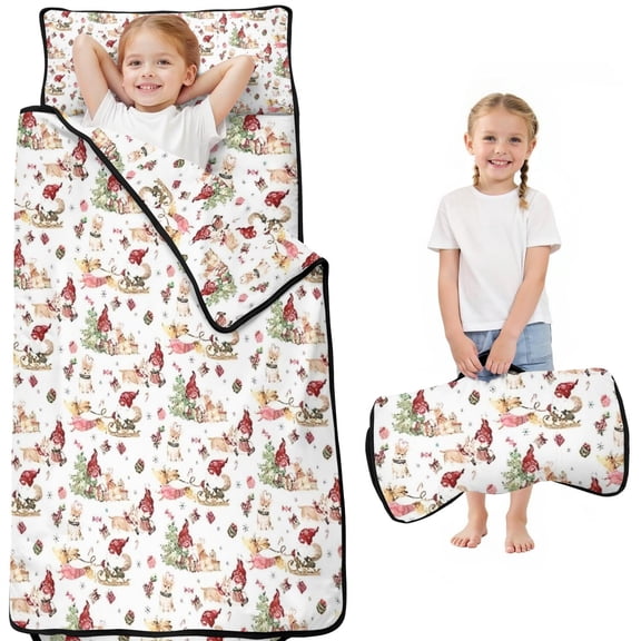 White Christmas Gnome Pattern Toddler Nap Mats for Kids Preschool,50"x20" Sleeping Mat Bag or Kids,Toddler Sleeping Bag,Toddler Nap Mat or Daycare