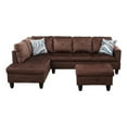thumbnail image 2 of Starhome L Shaped Brown Couch with Ottoman(Pillows Included) Microfiber, 2 of 7