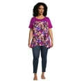 Terra & Sky Women's Plus Size Mixed Media Short Sleeve Top