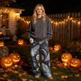 thumbnail image 2 of Halloween Sweatpants for Women Wide Leg Baggy Y2K Print Fall 2026 Casual Joggers Lounge Pants Pajama Holiday Costume Outfits with Pockets,S,White, 2 of 6