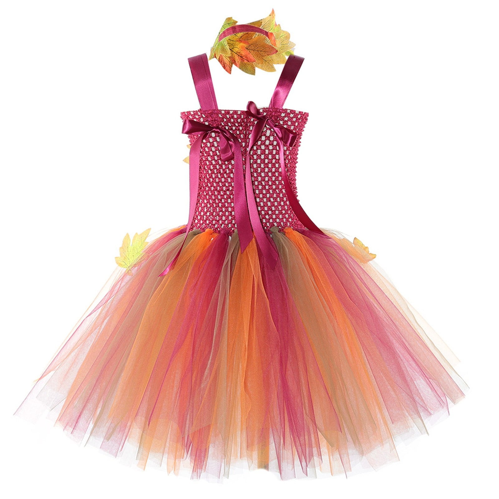 SJLDQY Carnival Toddler Girls Maple Leaf Elf Dress Up Lace Mesh Dress With Wings Outfits Party Stage Performance Clothes Set