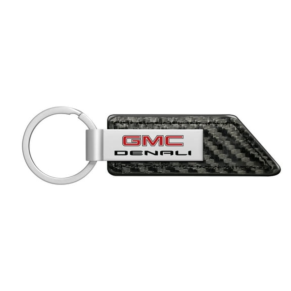 iPick Image for GMC Denali Silver Metal Plate Carbon Fiber Texture Black PU Leather Key Chain, Official Licensed