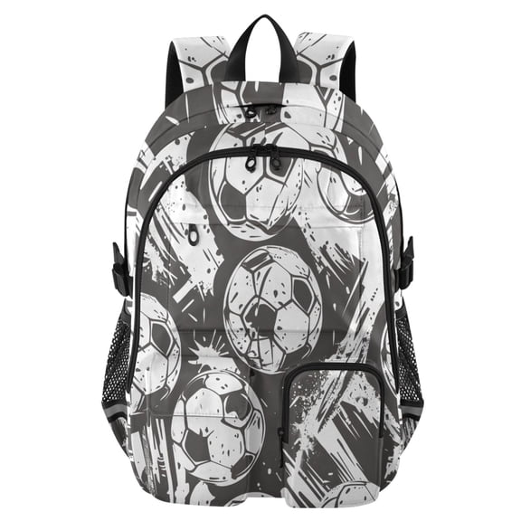 DIXRUYEE Football Black and White Pattern Backpack for School 14”Laptop Compatible with Reflective Safety Strips