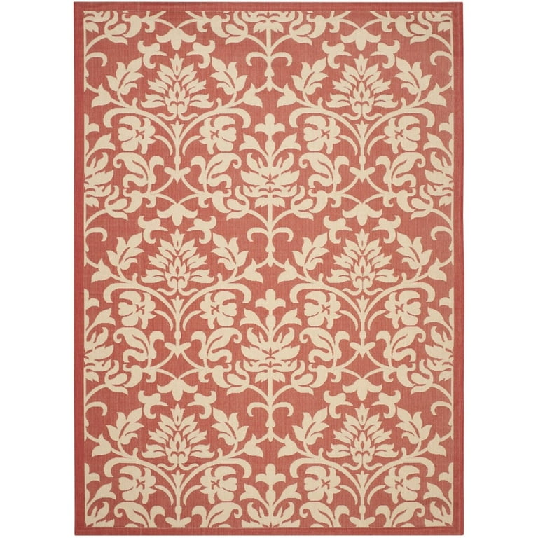 8' X 11' Orange And Ivory Damask Indoor Outdoor Area Rug 8' X 11' Orange And Ivory Damask Indoor Outdoor Area Rug