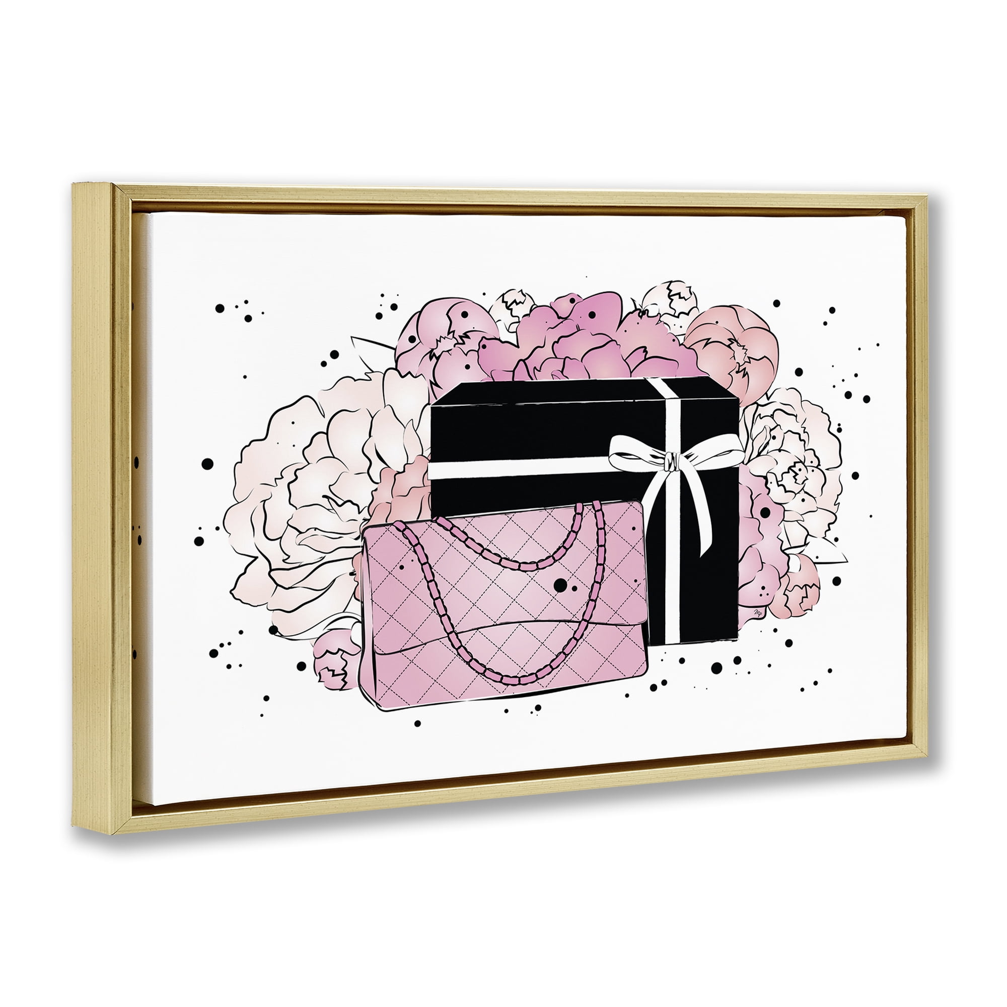 Stupell Industries Peony Swathed Handbags Fashion Painting Gold Floater Framed Canvas Art Print Wall Art, 31 x 21