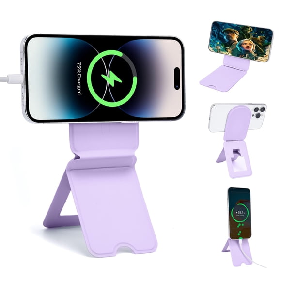 Soporte para teléfono EWEMDAI magnético plegable de cuero morado