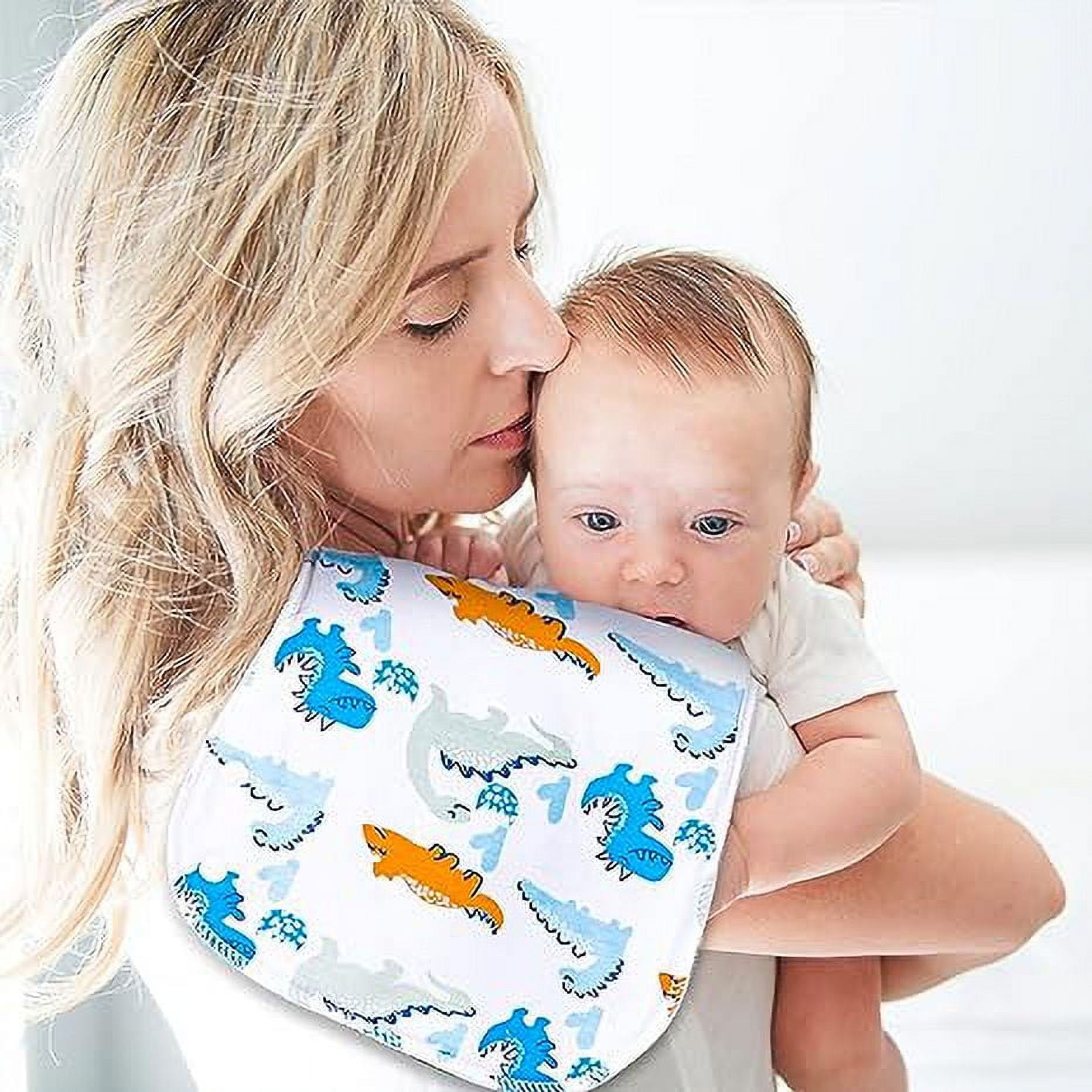 2-in-1 Baby Bibs & Burp Cloths Set, 3-Layer Design, Large Size, Super Absorbent, 100% Organic Cotton, Soft & Comfortable，12-Pack