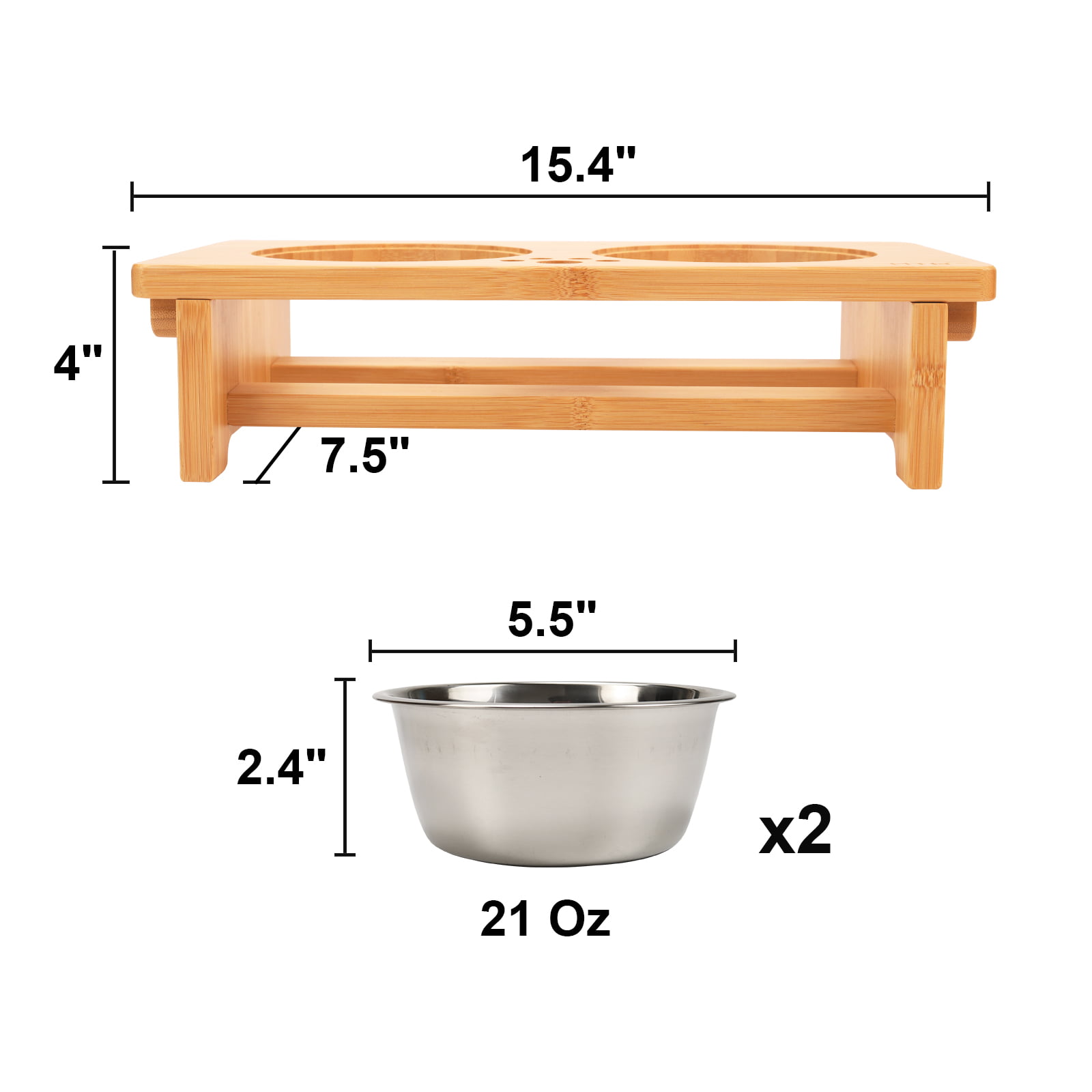HTB Elevated Dog Bowls,Raised Dog Bowl Stand with 2 Stainless Steel  Bowls,Elevated Raised Dog Bowls for Large Medium Small Sized Dogs